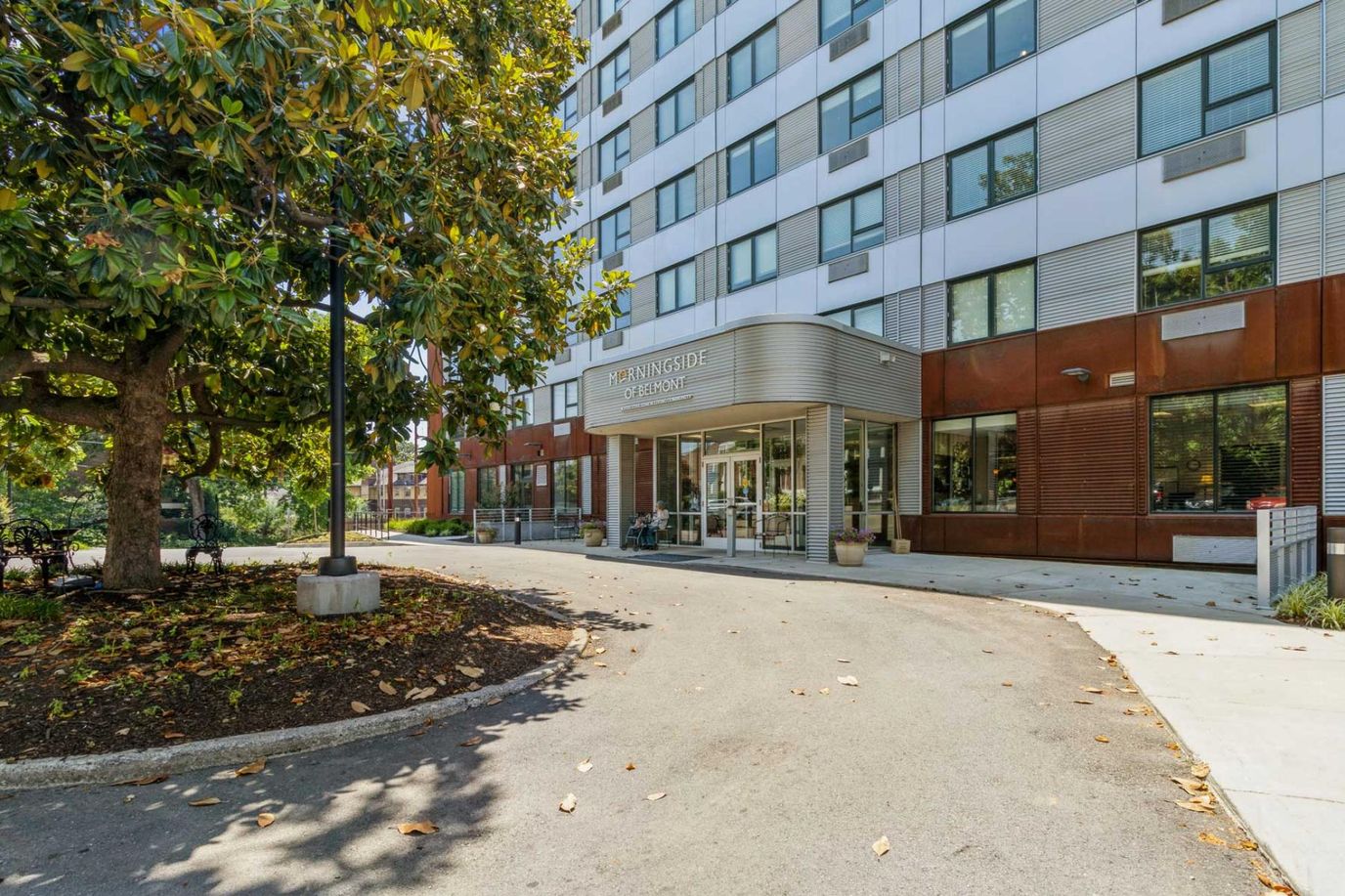 Entrance of Morningside of Belmont with outdoor trees