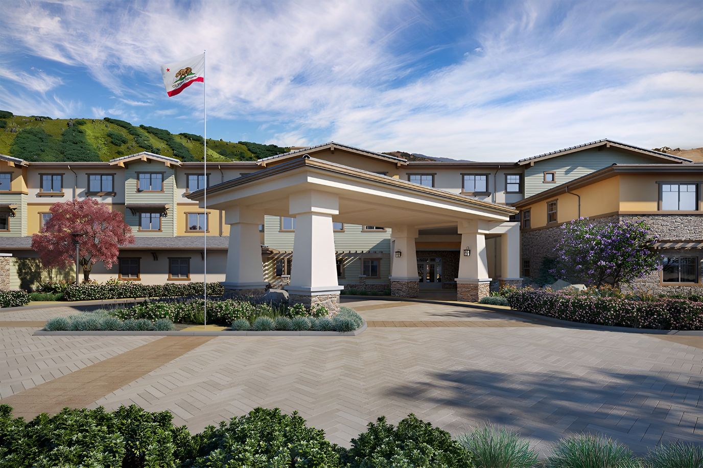 Exterior view of Sage Mountain Senior Living entrance