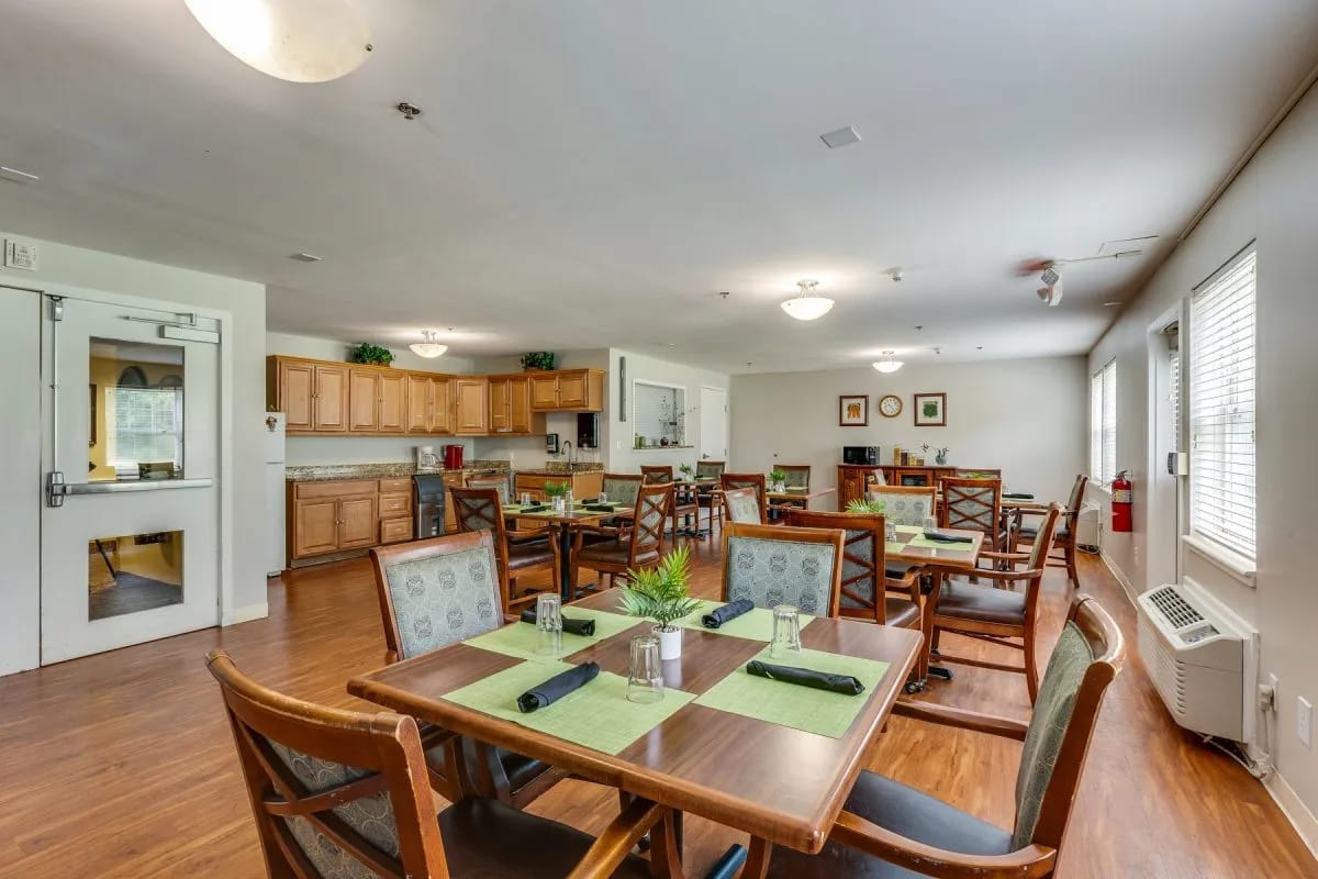 Bright dining area with neatly arranged tables