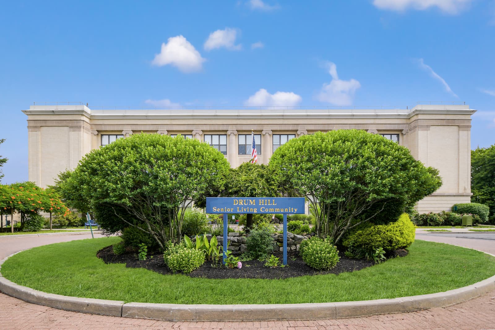 Exterior view of Drum Hill Senior Living Community entrance