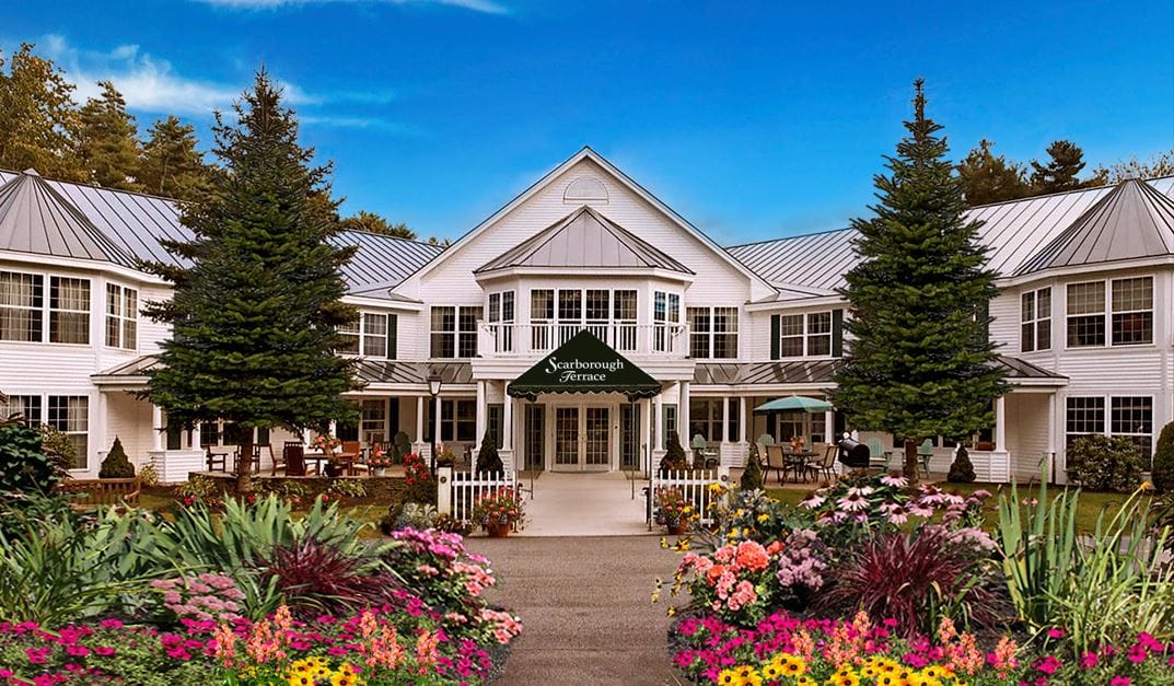 Exterior view of Scarborough Terrace with flowers