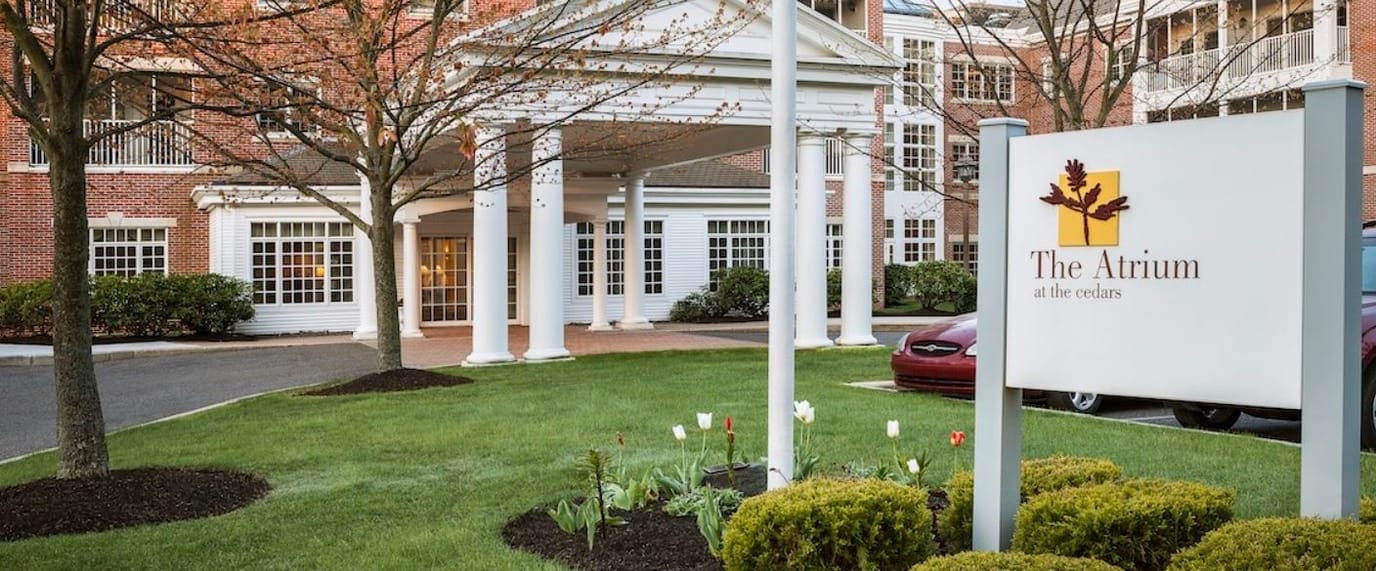 Exterior view of The Atrium at the Cedars entrance
