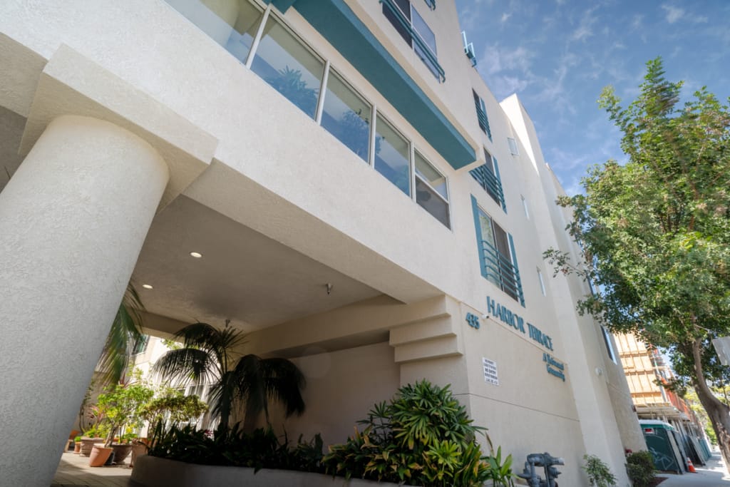 Exterior view of Harbor Terrace Retirement Community building