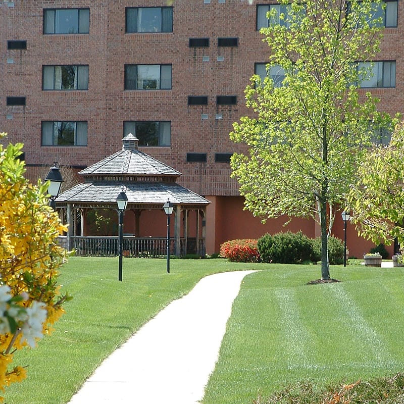 Outdoor view of a gazebo and facility exterior