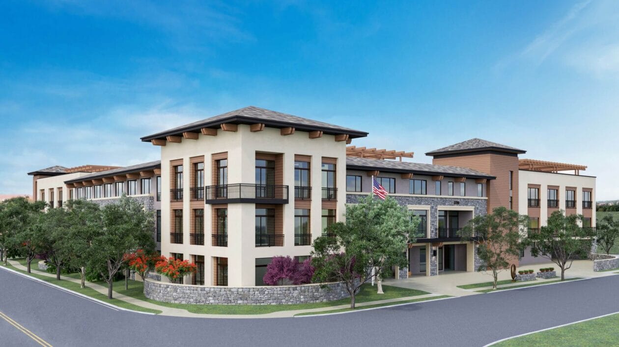 Exterior view of a modern assisted living facility