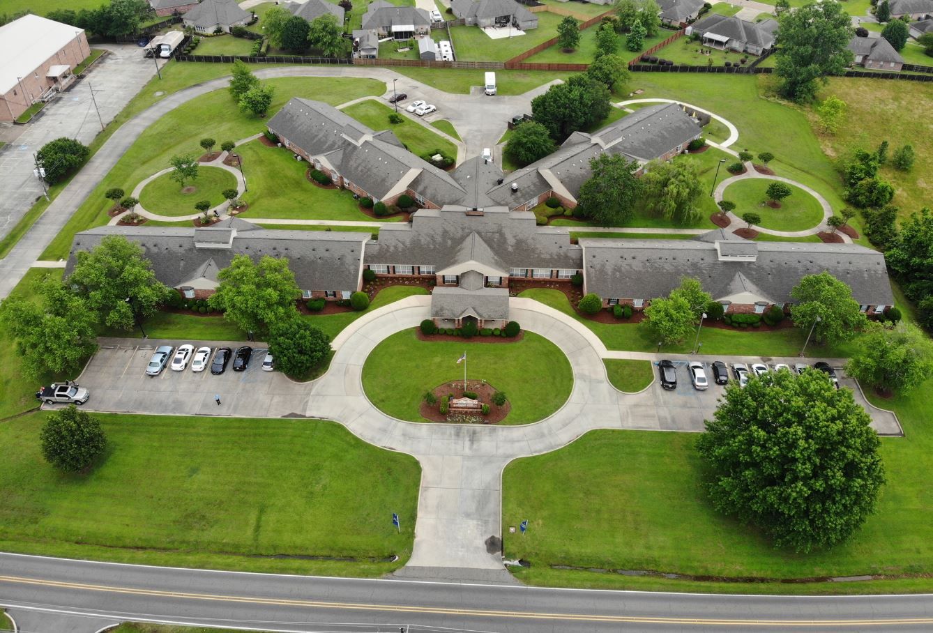 Aerial view of Azalea Estates of Monroe's building layout