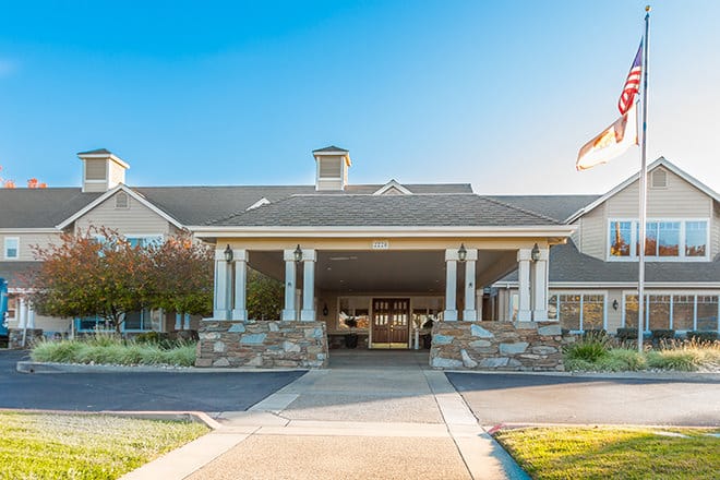 Entrance of Brookdale Lodi facility with landscaping
