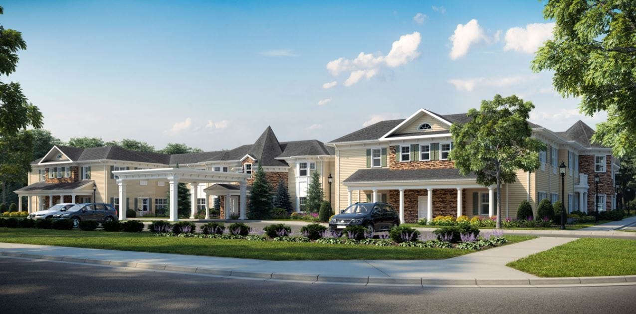 Exterior view of The Bristal at Sayville with landscaped gardens