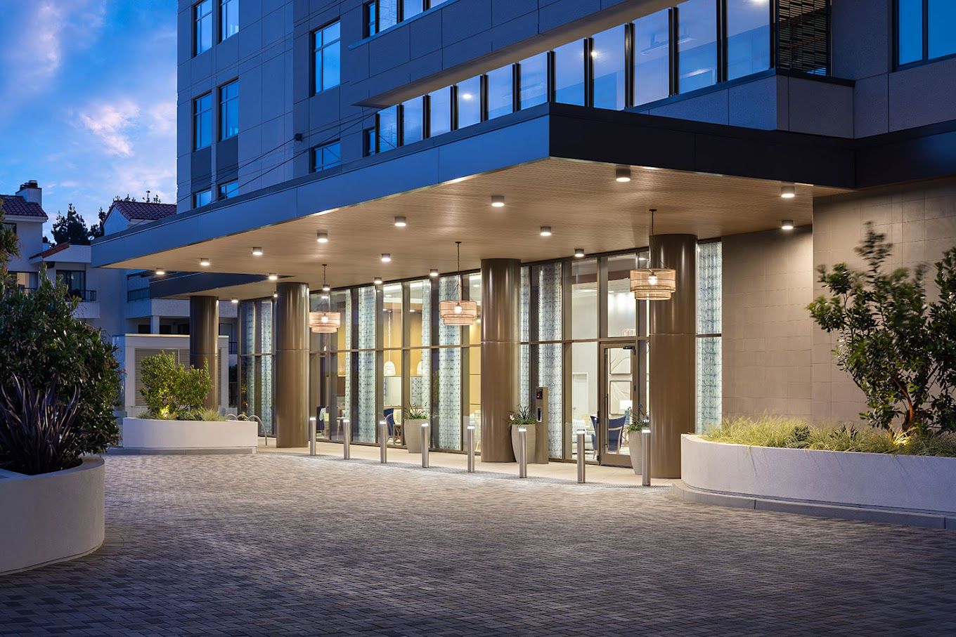 Exterior view of the Belmont Village facility entrance