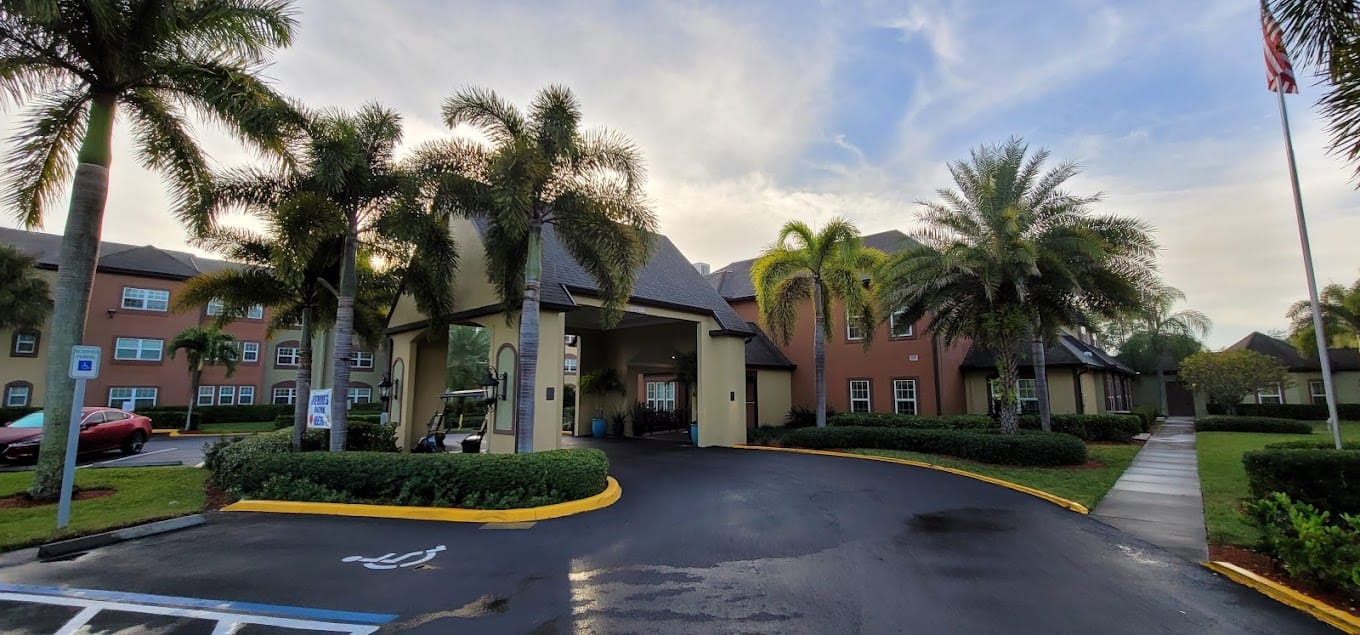 Exterior view of Brookdale College Parkway with palm trees