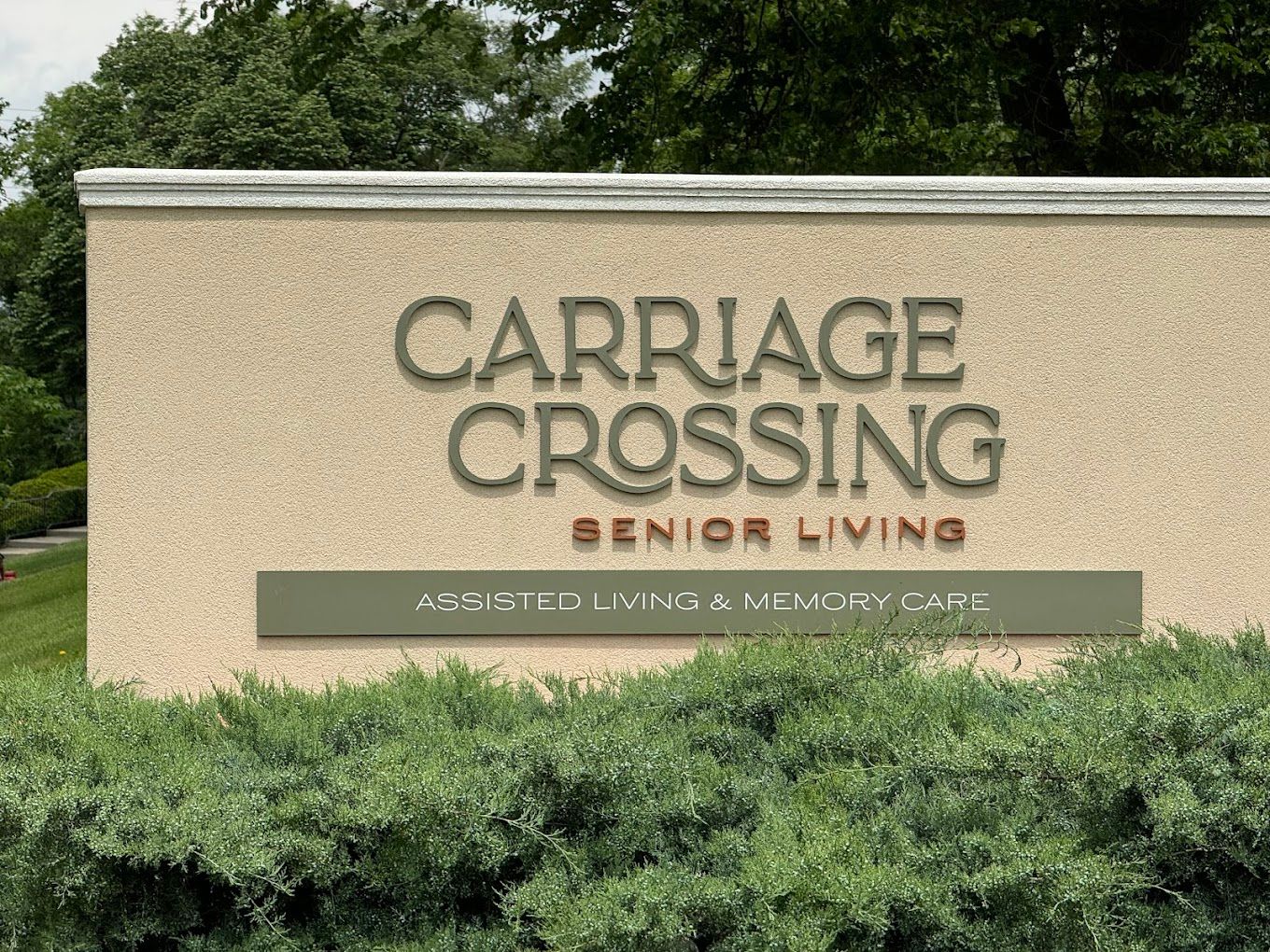 Facility signage for Carriage Crossing Senior Living