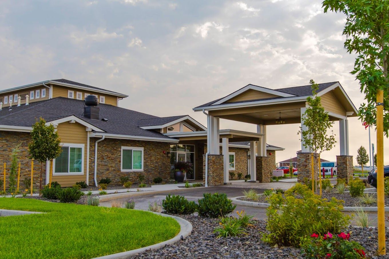 Exterior view of a senior living facility entrance