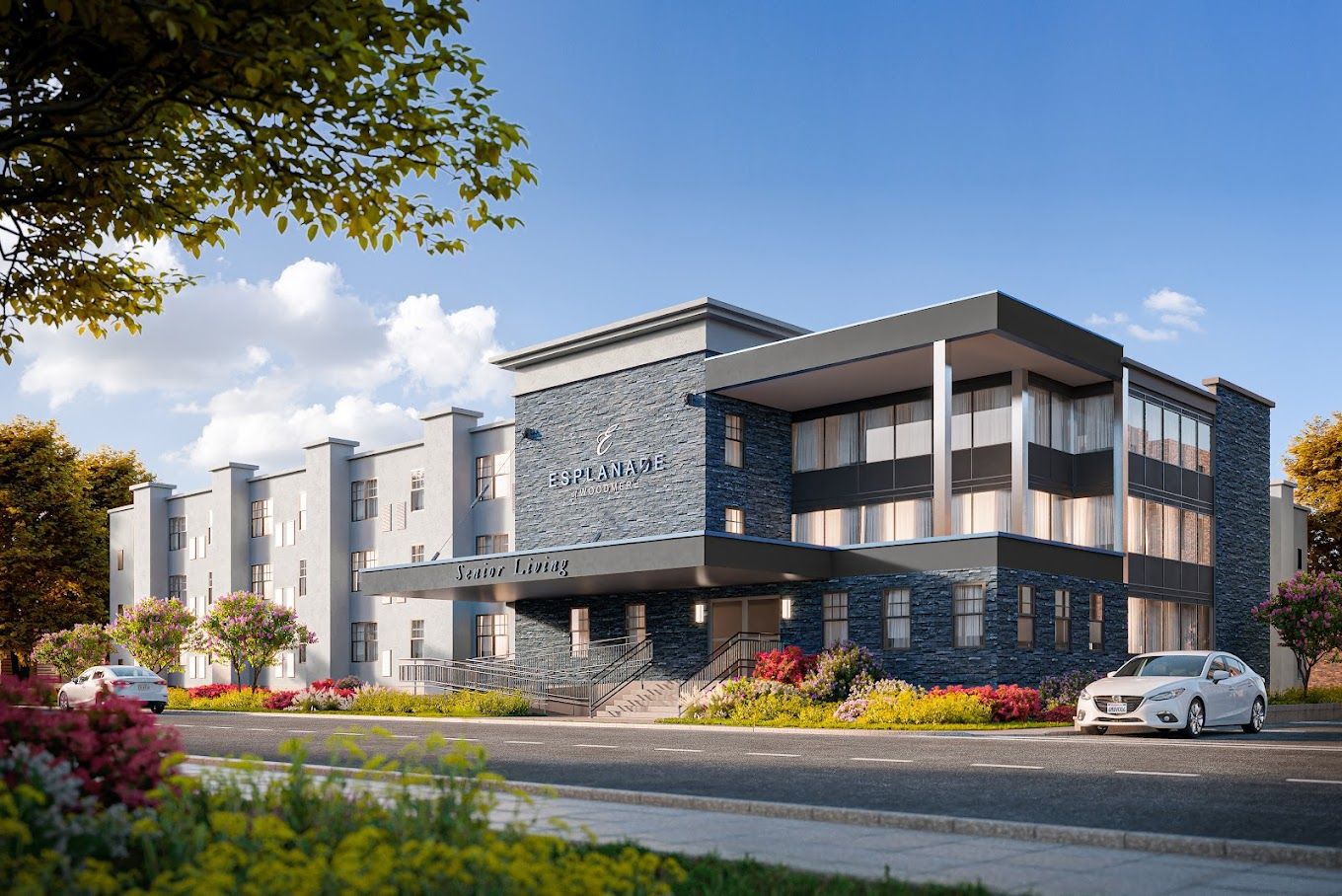 Exterior view of the Esplanade of Woodmere facility