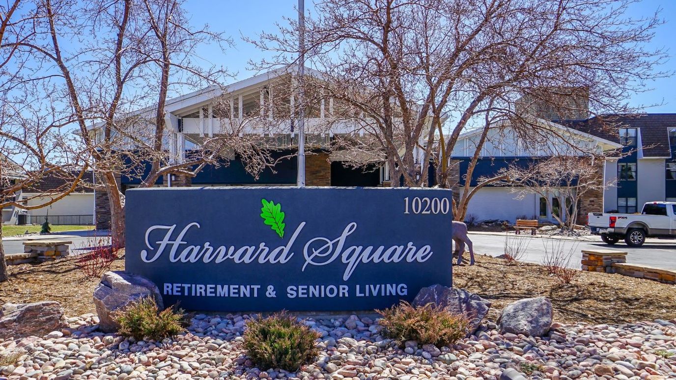 Entrance sign for Harvard Square Retirement & Senior Living
