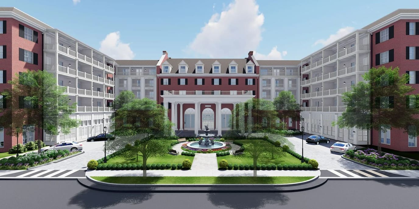 Exterior view of Hayes Barton Place with landscaped gardens