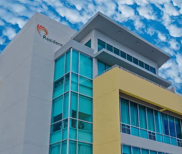 Building exterior with facility logo