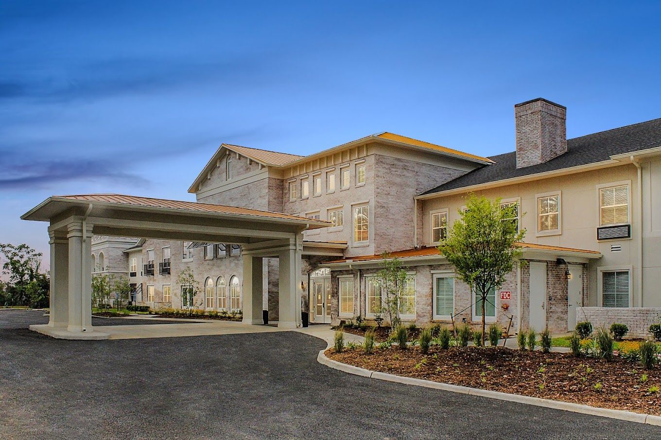 Exterior view of The Blake at Charlottesville facility with entrance