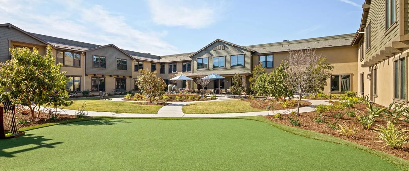 Outdoor view of the facility's courtyard and building