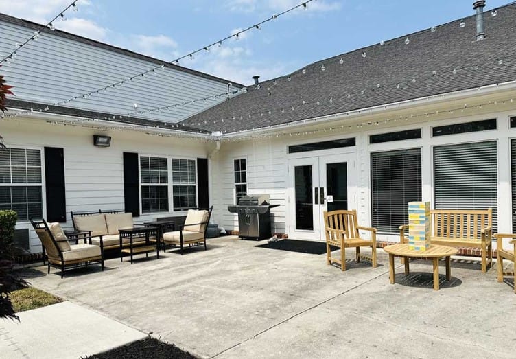Outdoor seating area with patio furniture
