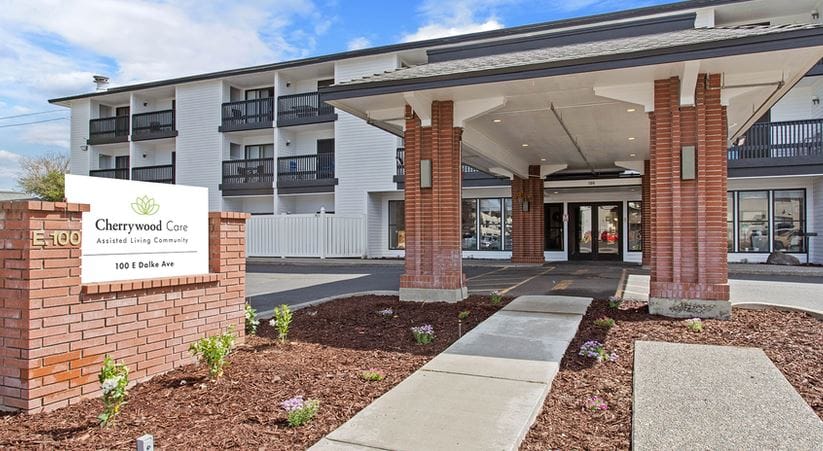 Exterior view of the Cherrywood Care assisted living facility entrance