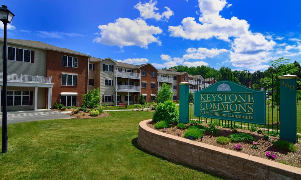 Exterior view of Keystone Commons with well-maintained landscape