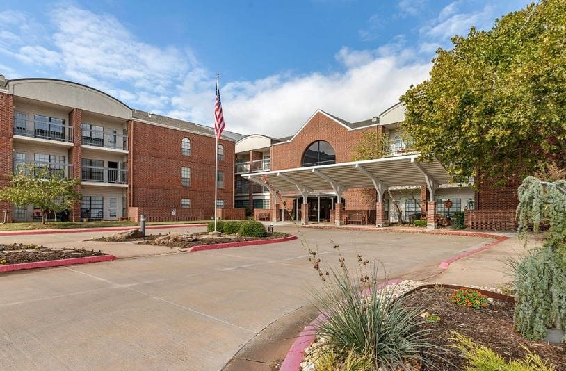Exterior view of a senior living facility with entrance