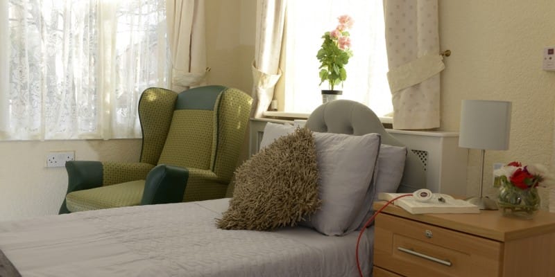Cozy bedroom with a chair and decorative plant