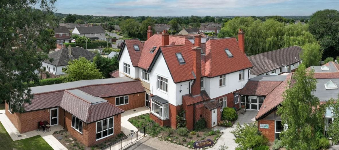Aerial view of The Orchards Residential Home building and surroundings