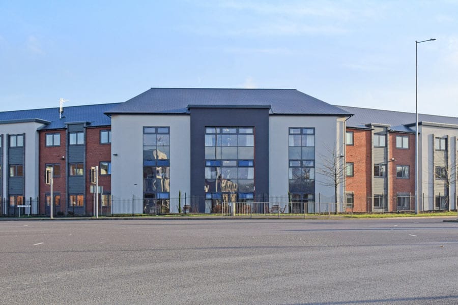 Exterior view of Telford Hall Care Home building