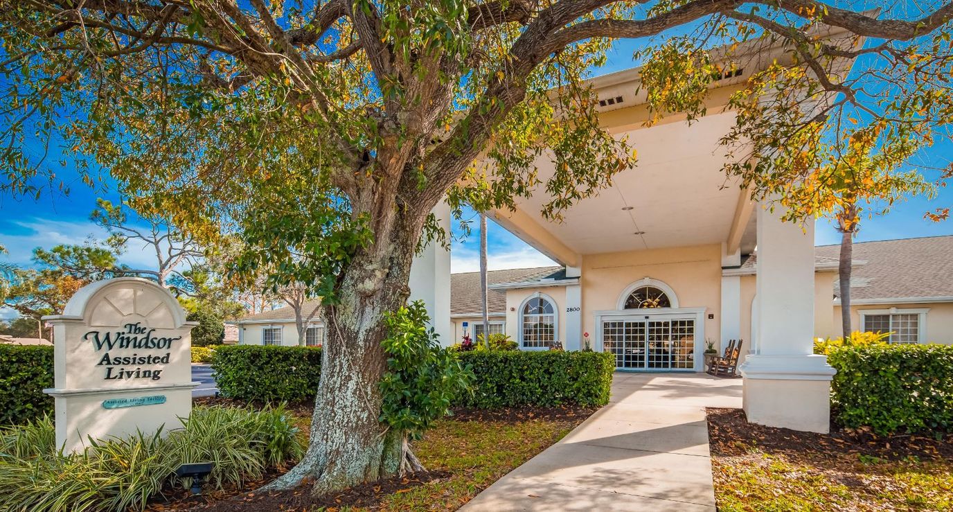 Exterior view of The Windsor Assisted Living entrance