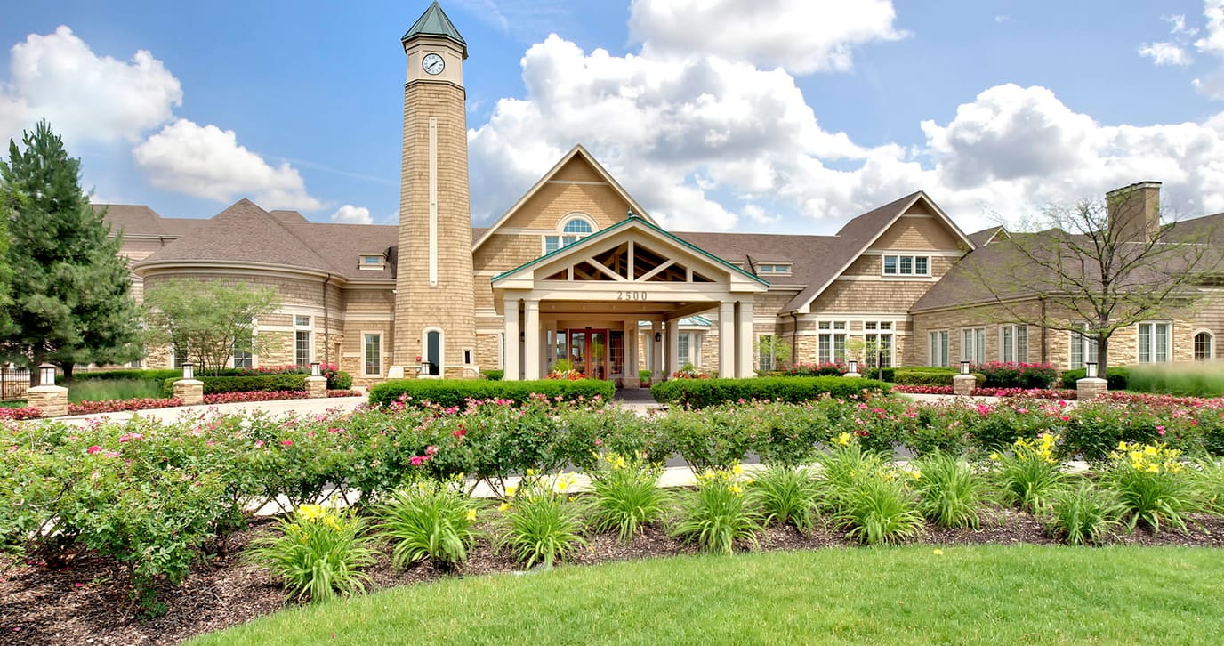 Exterior view of the facility with landscaped garden