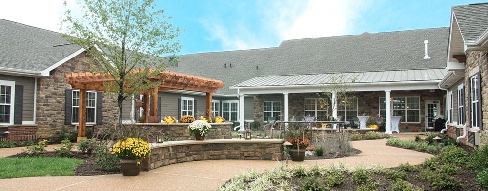 Beautiful outdoor courtyard with seating and landscaping
