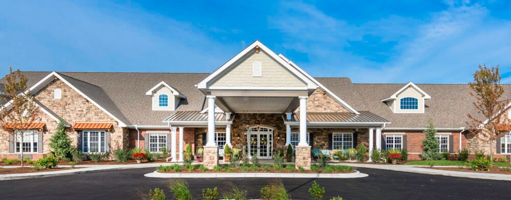 Exterior view of a senior living facility from the front