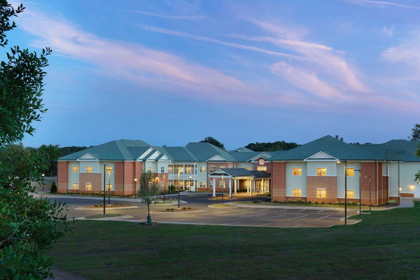Exterior view of Abernethy Laurels at dusk