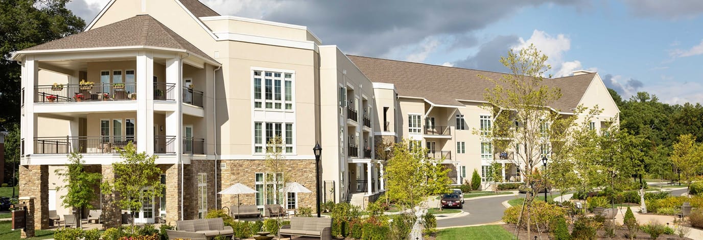 Exterior view of the Aldersgate facility with gardens
