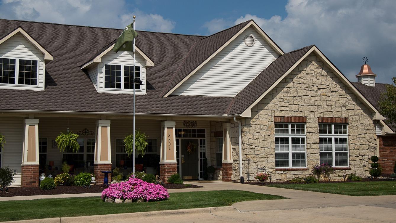 Exterior view of Bickford of Burlington with flowers