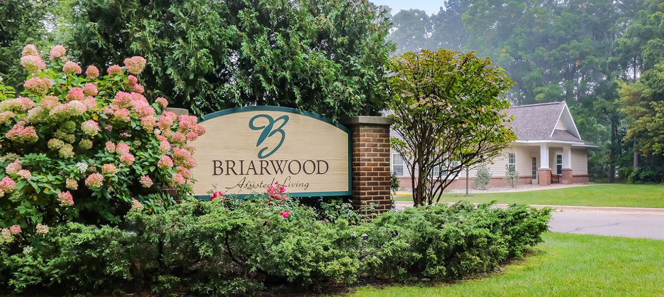 Exterior view of Briarwood Assisted Living facility entrance