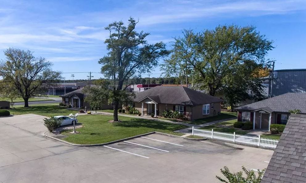 Aerial view of outdoor area with residential buildings