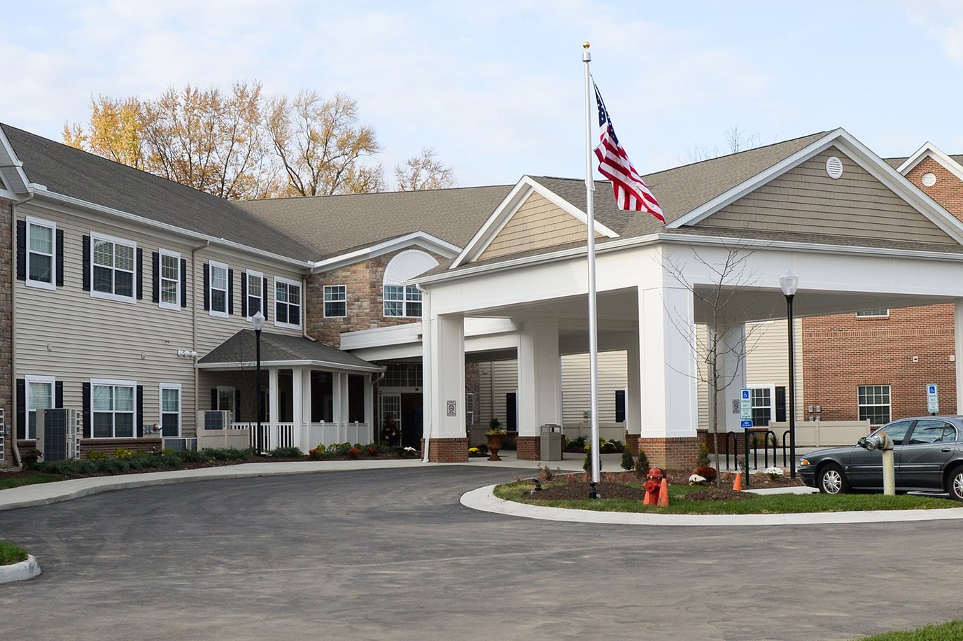Building exterior of Danbury Tallmadge entrance and driveway
