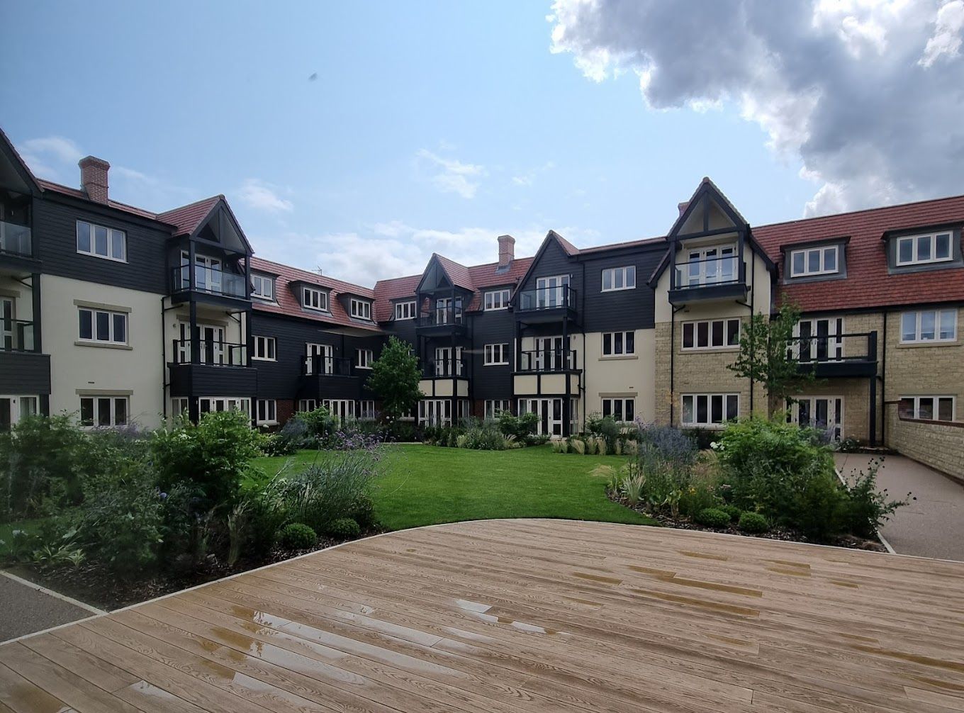 View of the Elderswell Retirement Village building and garden