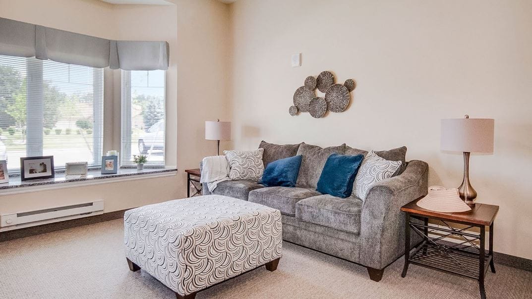 Cozy living room with a sofa and decorative elements