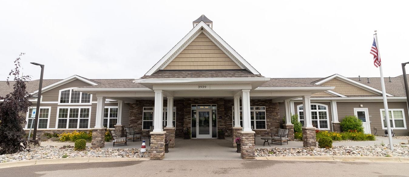Front entrance of Grand Village Assisted Living facility