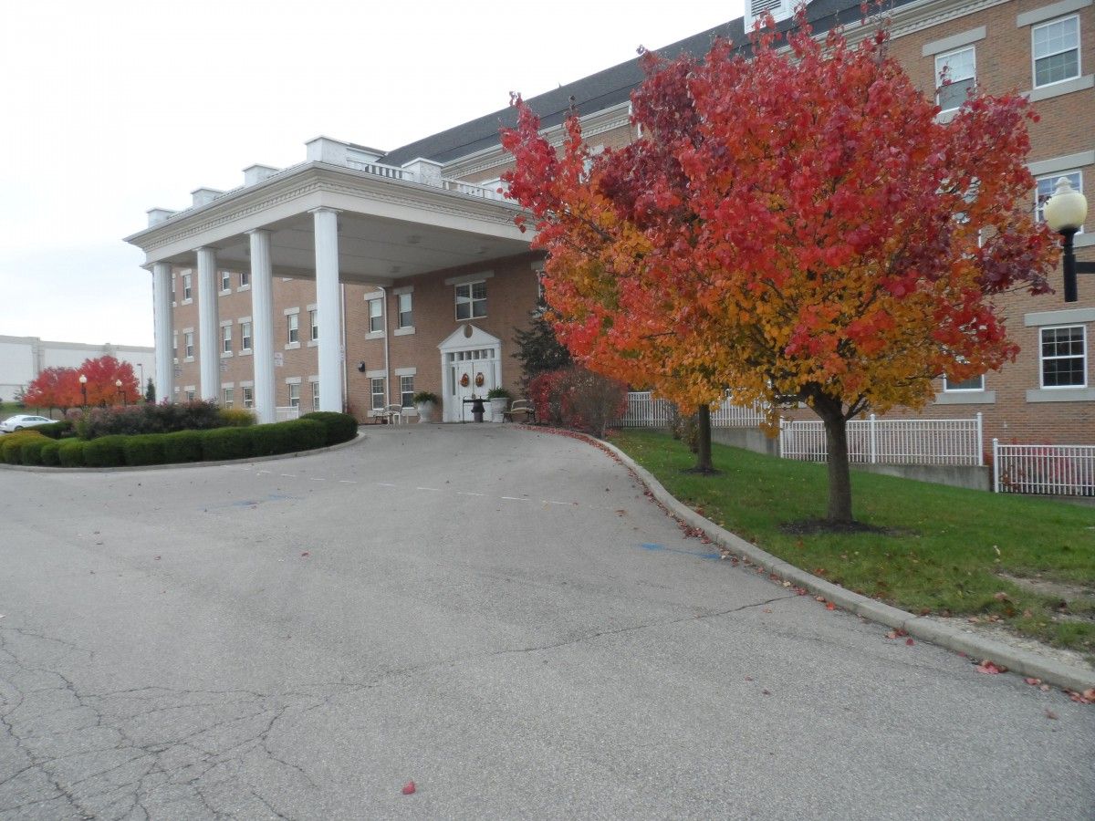 Exterior view of the facility with colorful trees