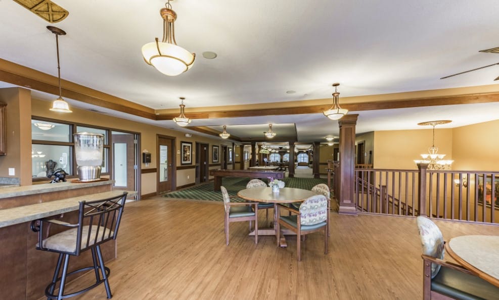 Bright common area with seating and decor
