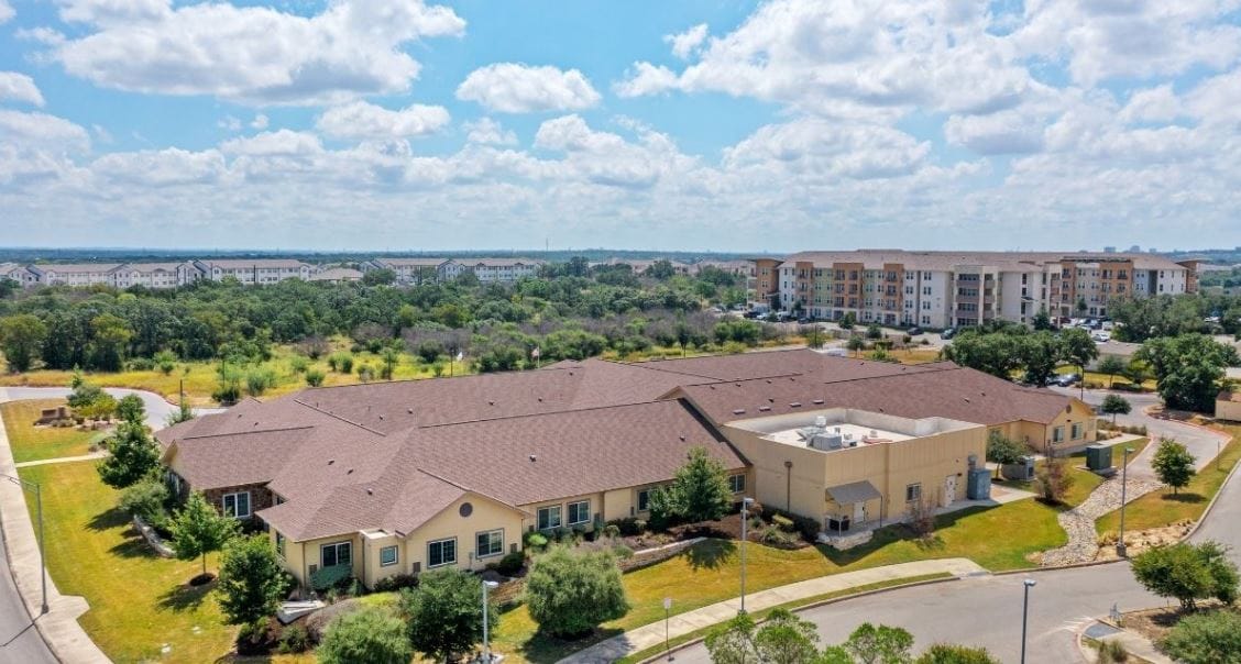 Aerial view of Poet's Walk Memory Care facility