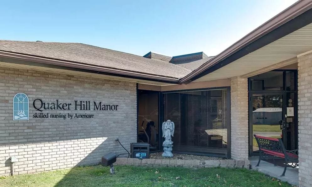 Entrance view of Quaker Hill Manor facility