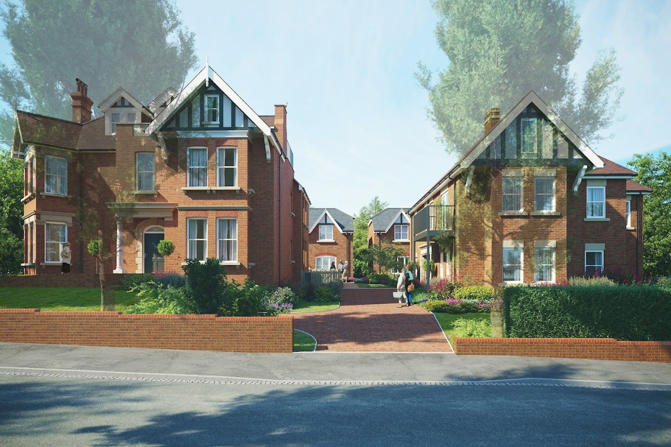 Exterior view of a senior living facility with gardens