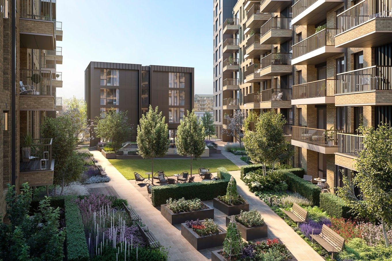 A landscaped outdoor space in a senior living community