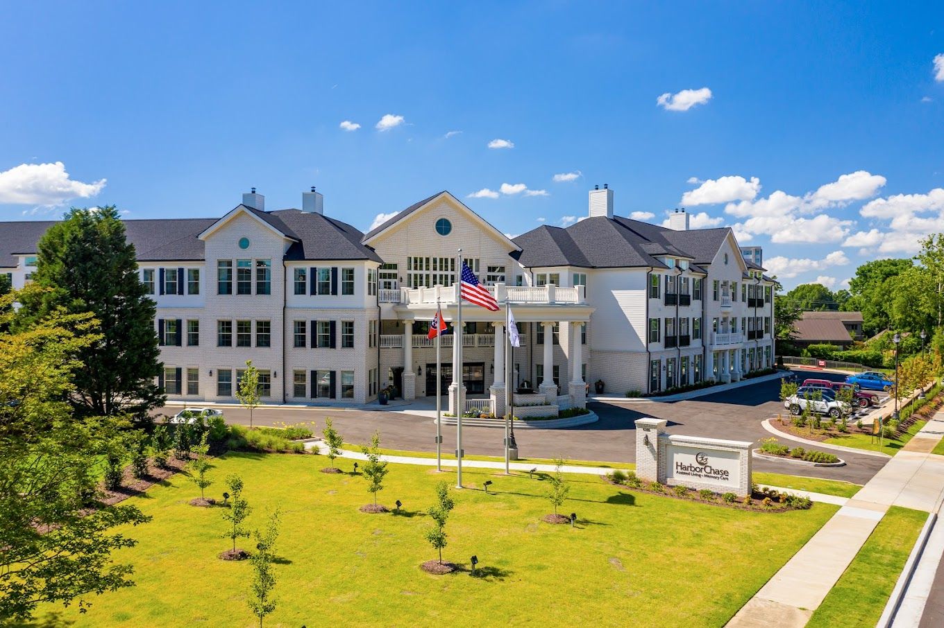 Exterior view of HarborChase senior living facility