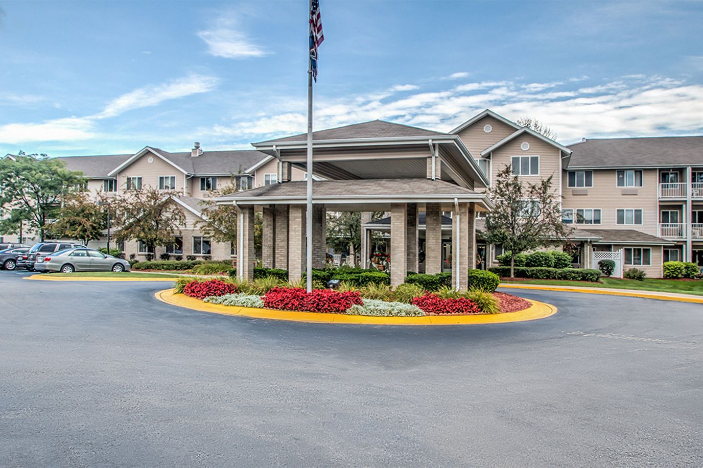 Exterior view of assisted living facility entrance